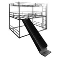 Twin Size House Loft Bed With Slide And Ladder, Black Twin Black Metal