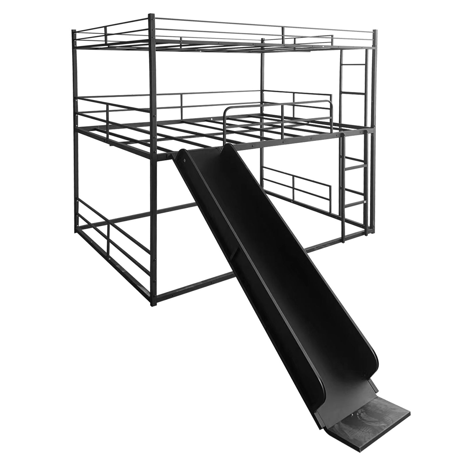 Twin Size House Loft Bed With Slide And Ladder, Black Twin Black Metal