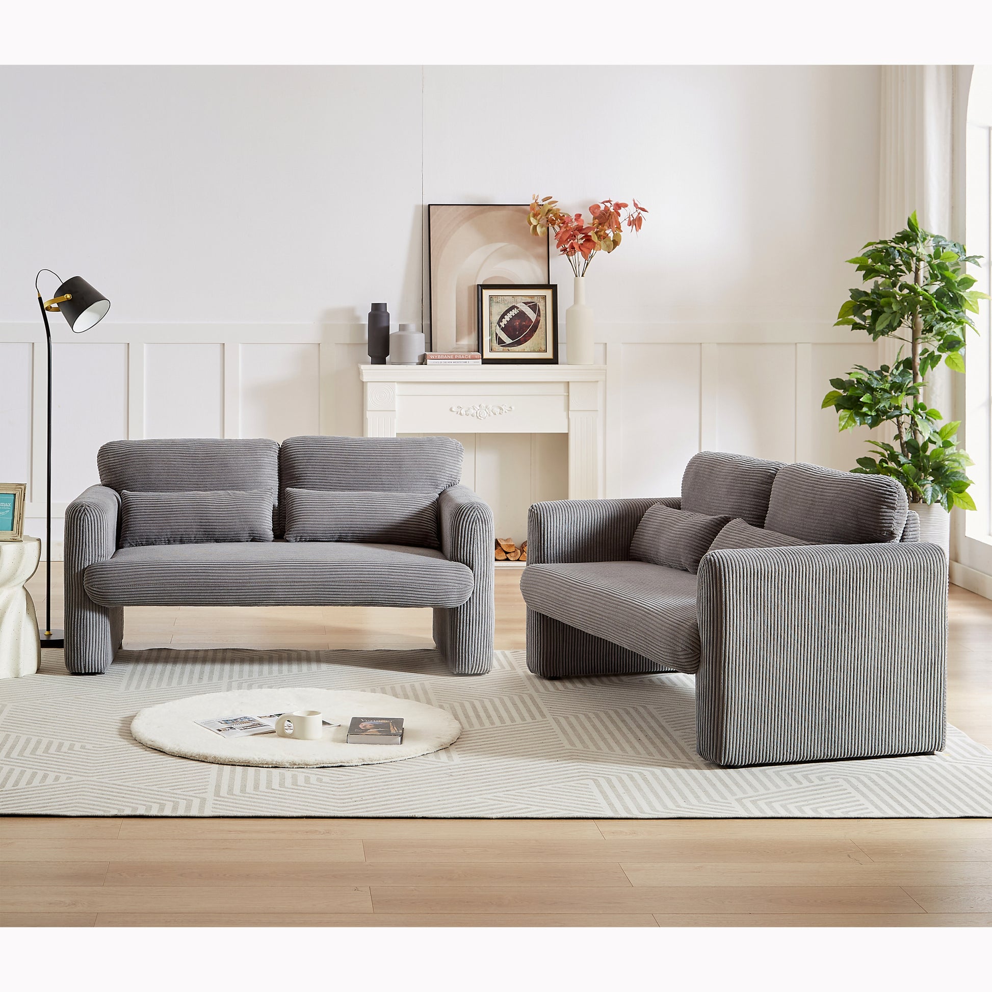 60"Corduroy Fabric Loveseat Sofa With 60"Loveseat Sofa, Modern Sofa With Support Pillow, For Apartment, Office, Living Room & Bedroom Grey Corduroy 2 Seat