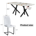 1 Table And 8 Chairs Set.A Rectangular Dining Table With A 0.39 Inch Imitation Marble Tabletop And Black Metal Legs.Paired With 8 Chairs With Pu Leather Seat Cushion And Black Metal Legs.F 1538,C 001 White Black Glass Metal