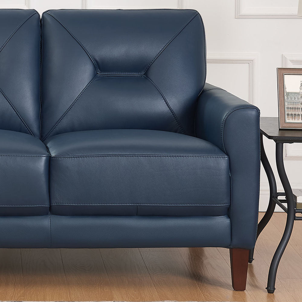 Mavis Leather Loveseat Navy Memory Foam Genuine Leather