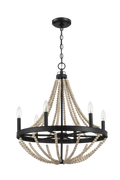 Starry Wood Chandelier Farmhouse Six Candle Light Wood Beaded Black Pendant Light For Dining Room Black,Wood Ceiling Lights Glass,Metal,Wood