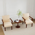 Fabric Accent Arm Chair Set Of 2 With Round Wood Table Beige Fabric