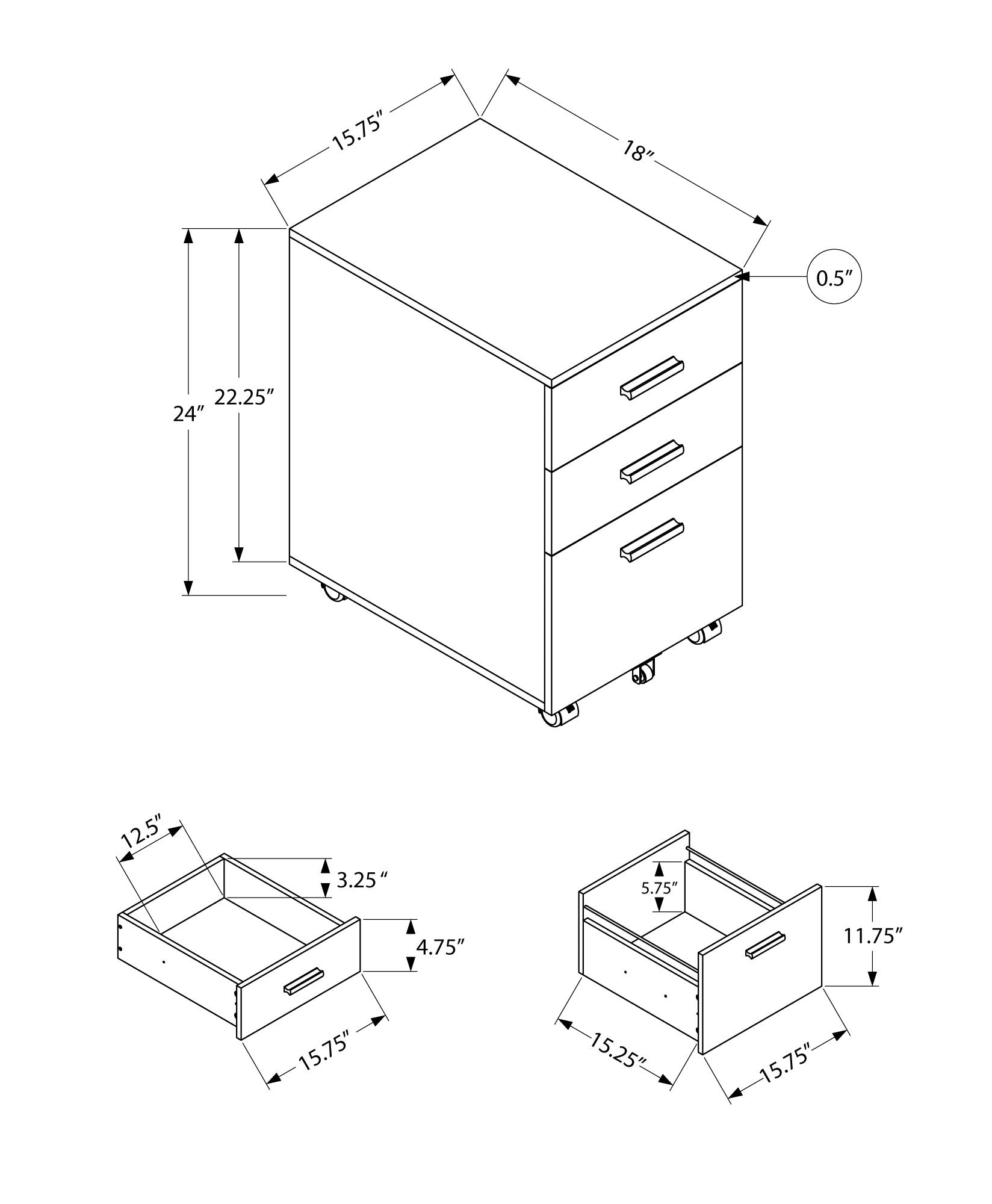 File Cabinet, Rolling Mobile, Storage Drawers, Printer Stand, Office, Work, Black Laminate, Contemporary, Modern Black Particle Board