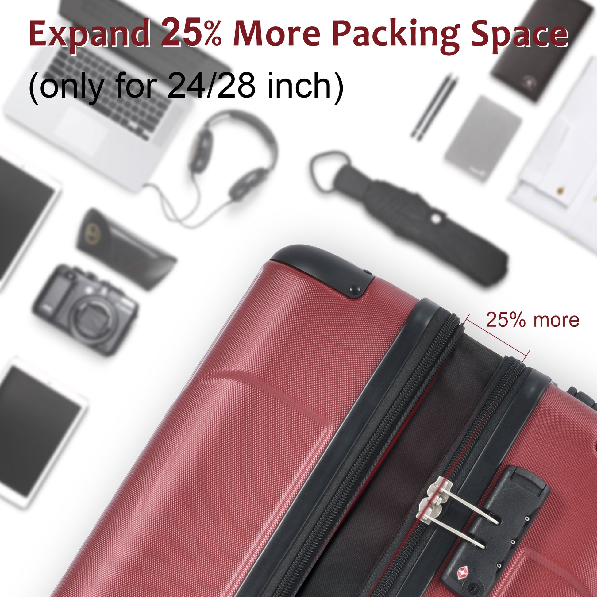 Luggage Sets 2 Piece, Hardshell Abs Lightweight And Expandable Only 28" Suitcases With Double Wheels, Carry On Luggage, 2 Piece Set 20 28 , Red Red Abs