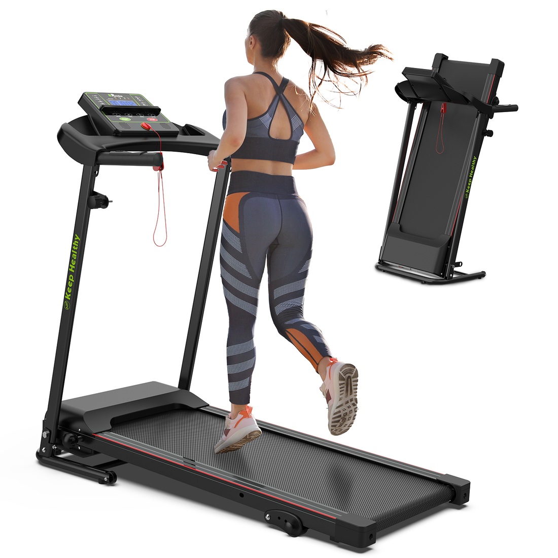 Folding Treadmill With Incline 2.5Hp 12Km H Electric Treadmill For Home Foldable, Bluetooth Music Cup Holder Heart Rate Sensor Walking Running Machine For Indoor Home Gym Exercise Fitness Black Stainless Steel