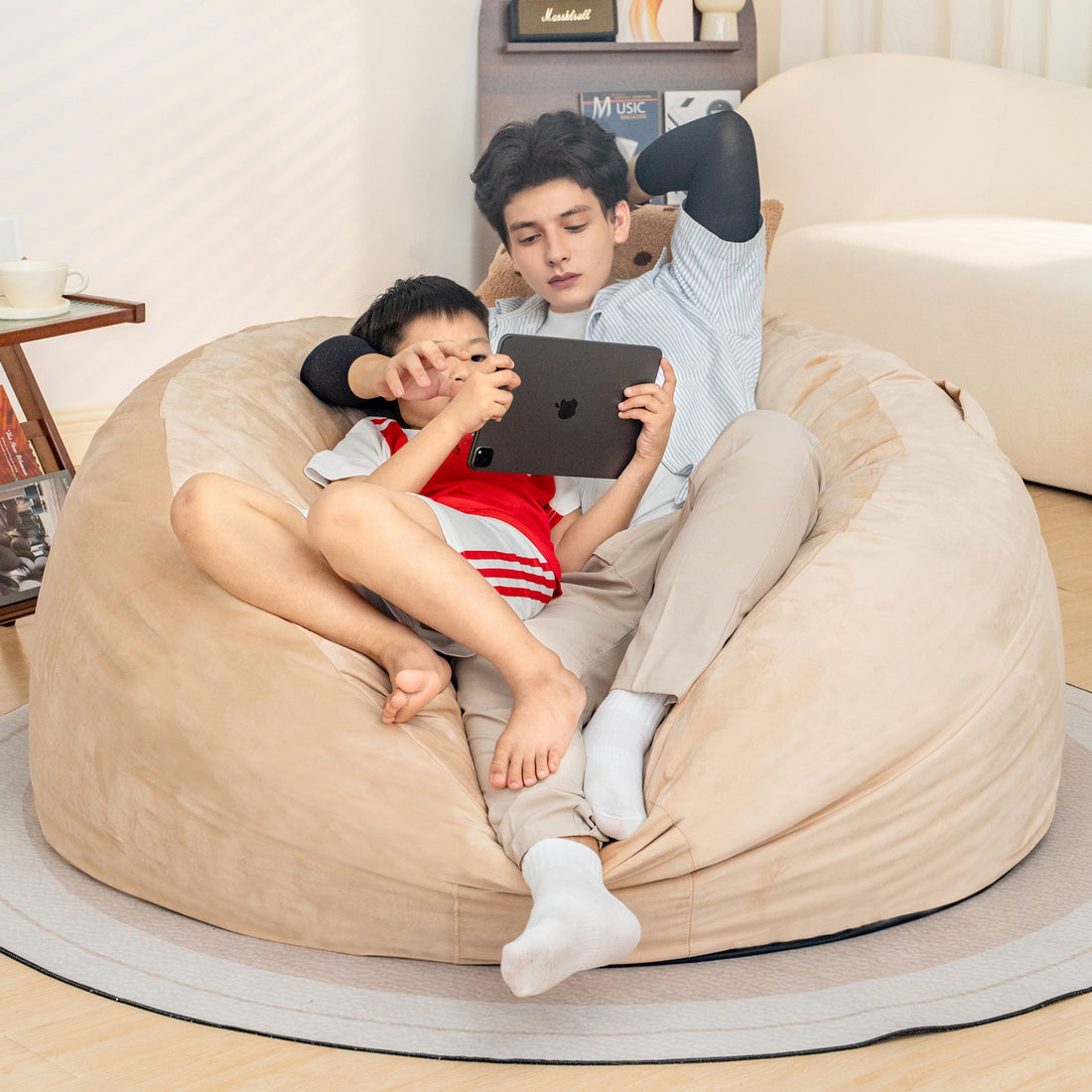 Bean Bag Chair: Giant 5' Memory Foam Furniture Bean Bag Chairs For Adults With Microfiber Cover 5Ft Camel Primary Living Space Soft Casual,Classic,Modern Foam Lychee Velvet