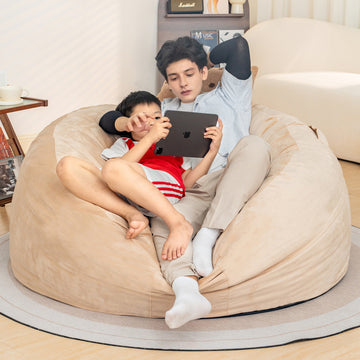 Bean Bag Chair: Giant 5' Memory Foam Furniture Bean Bag Chairs For Adults With Microfiber Cover 5Ft Camel Primary Living Space Soft Casual,Classic,Modern Foam Lychee Velvet