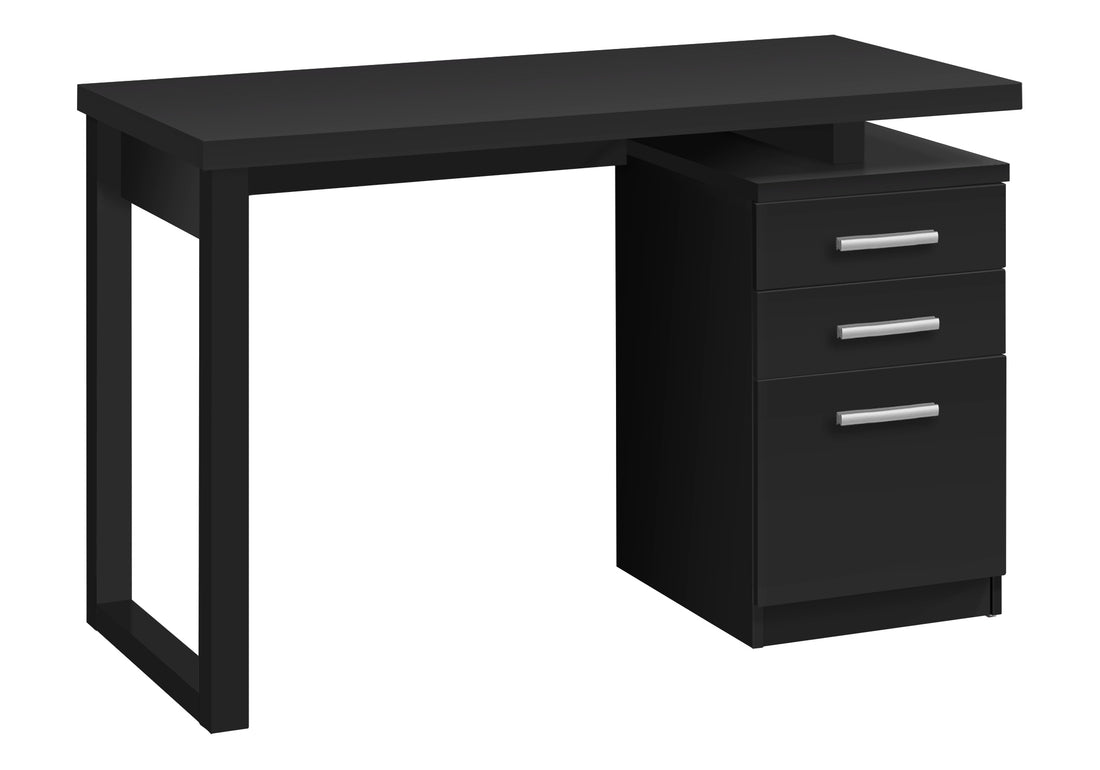 Computer Desk, Home Office, Laptop, Left, Right Set Up, Storage Drawers, 48"L, Work, Black Laminate, Contemporary, Modern Black Particle Board