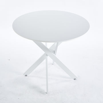 Dining Table With Cross Metal Leg And Mdf Top,Modern Space Saving Kitchen Table For Living Room,White Legs,Round Table,90X90X75Cm White Mdf Metal