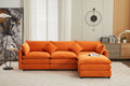 Modular Sectional Sofa, 3 Seater Sofa With Ottoman, Modern L Shaped Sofa For Living Room Bedroom Apartment Orange Wood Fabric 4 Seat