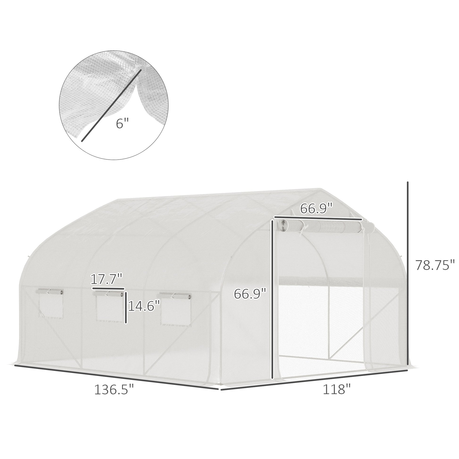 Outsunny 11.5' X 10' X 6.5' Walk In Tunnel Greenhouse, Green House With Zippered Mesh Door, 7 Mesh Windows & Roll Up Sidewalls, Upgraded Gardening Plant Hot House With Galvanized Steel Hoops, White