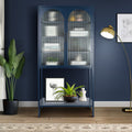 Elegant Floor Cabinet With 2 Glass Arched Doors Living Room Display Cabinet With Adjustable Shelves Anti Tip Dust Free Easy Assembly Blue Blue Tempered Glass Sheet Metal Plastic