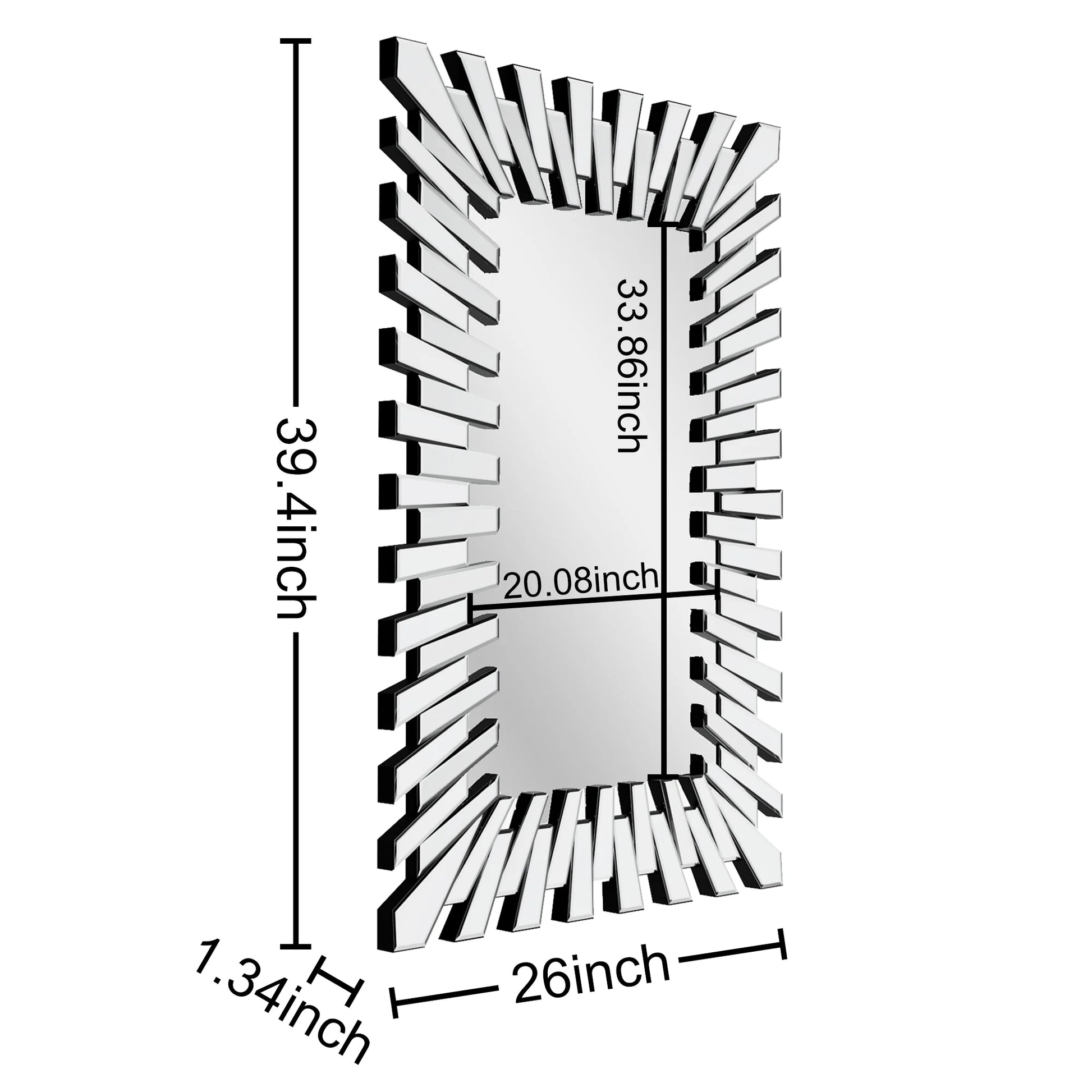 Wall Mirror Decor Sunburst Rectangle Mirrrors Silver Modern Mirror For Home Decor Silver Art Deco,Modern Mdf Glass,Mirror