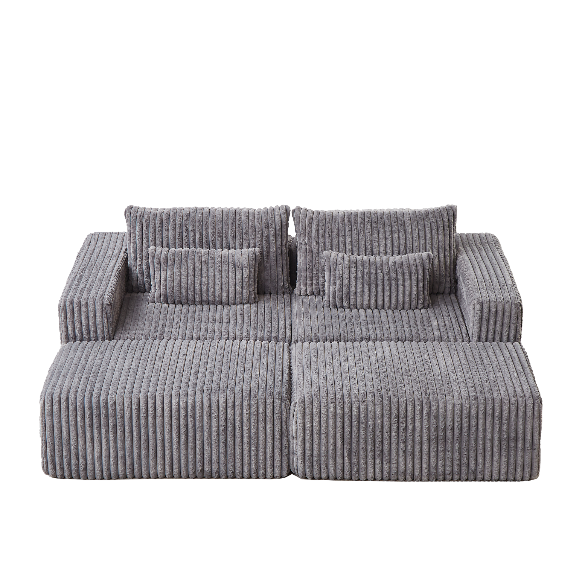 87" Oversized Sectional Lounge Chaise,No Assembly Required,Cloud Plush Loveseat With Two Removable Footstool,Fluffy Modern Sleeper Chair For Indoor Living Room Bedroom Grey Corduroy 2 Seat