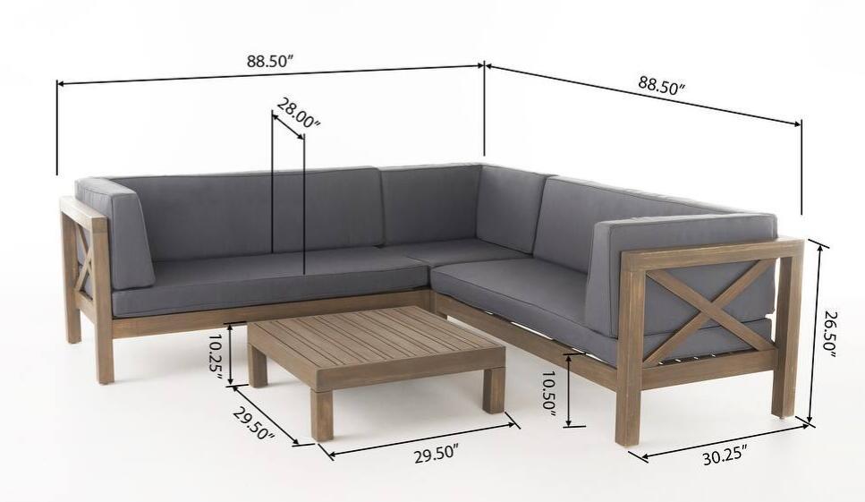 Brava X Back 4 Piece Sofa Set, Dark Grey Dark Grey Acacia Wood