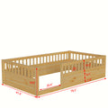 Twin Floor Bed Frame With Fence, Wood Kids Floor Beds Frame For Bedroom Playroom,Natural Expect Arrive Date Jun. 21St Twin Natural Pine