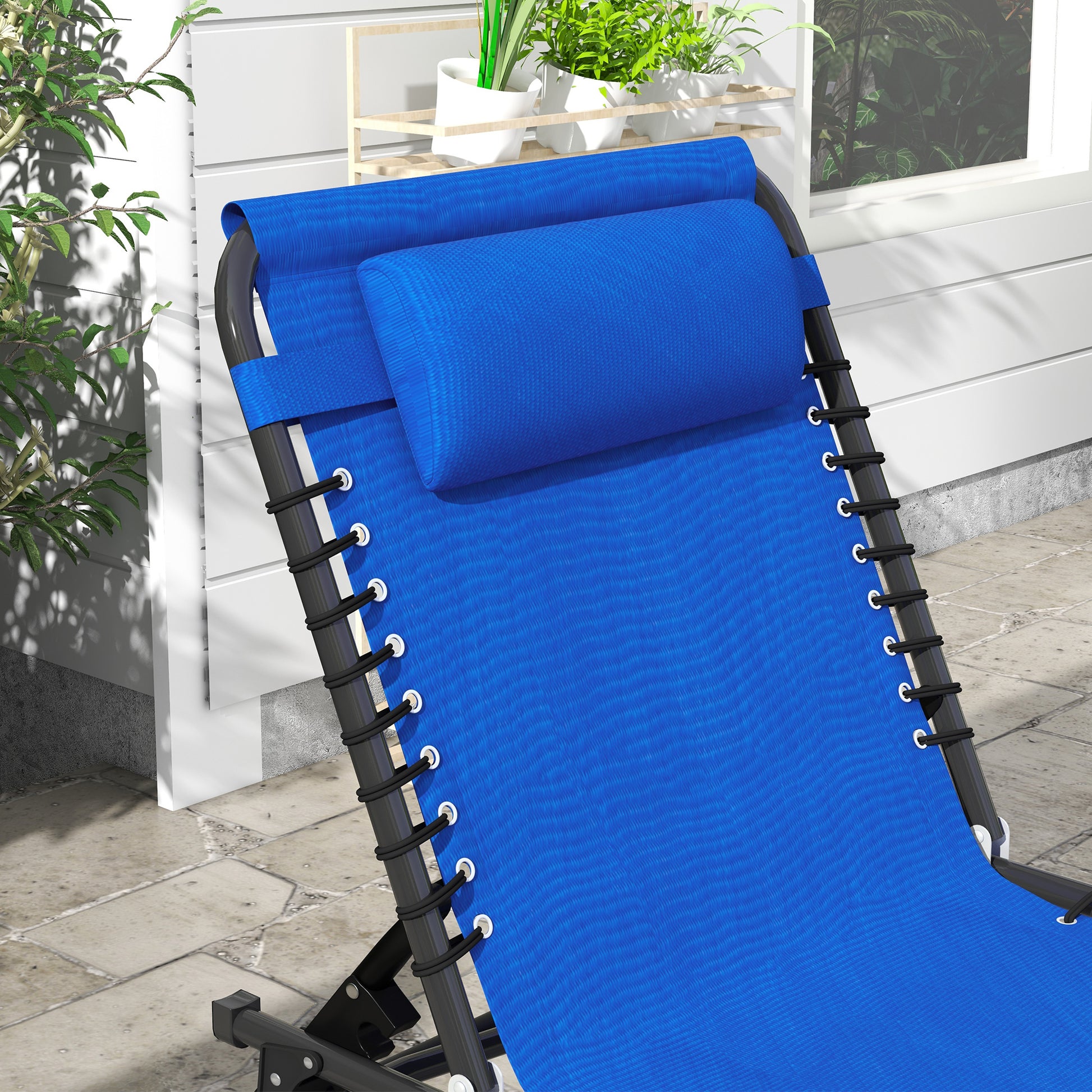 Outsunny Folding Chaise Lounge Pool Chair, Patio Sun Tanning Chair, Outdoor Lounge Chair With 4 Position Reclining Back,Mesh Seat For Beach, Yard, Patio, Blue Light Blue Steel