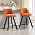 Coolmore Set Of 2,Back Pull Point Design, Velvet Material, 360 Degree Rotation, Back Pull Loop Detachable Design, Rivet Decoration, Square Foot Wooden Bar Chair Orange Velvet