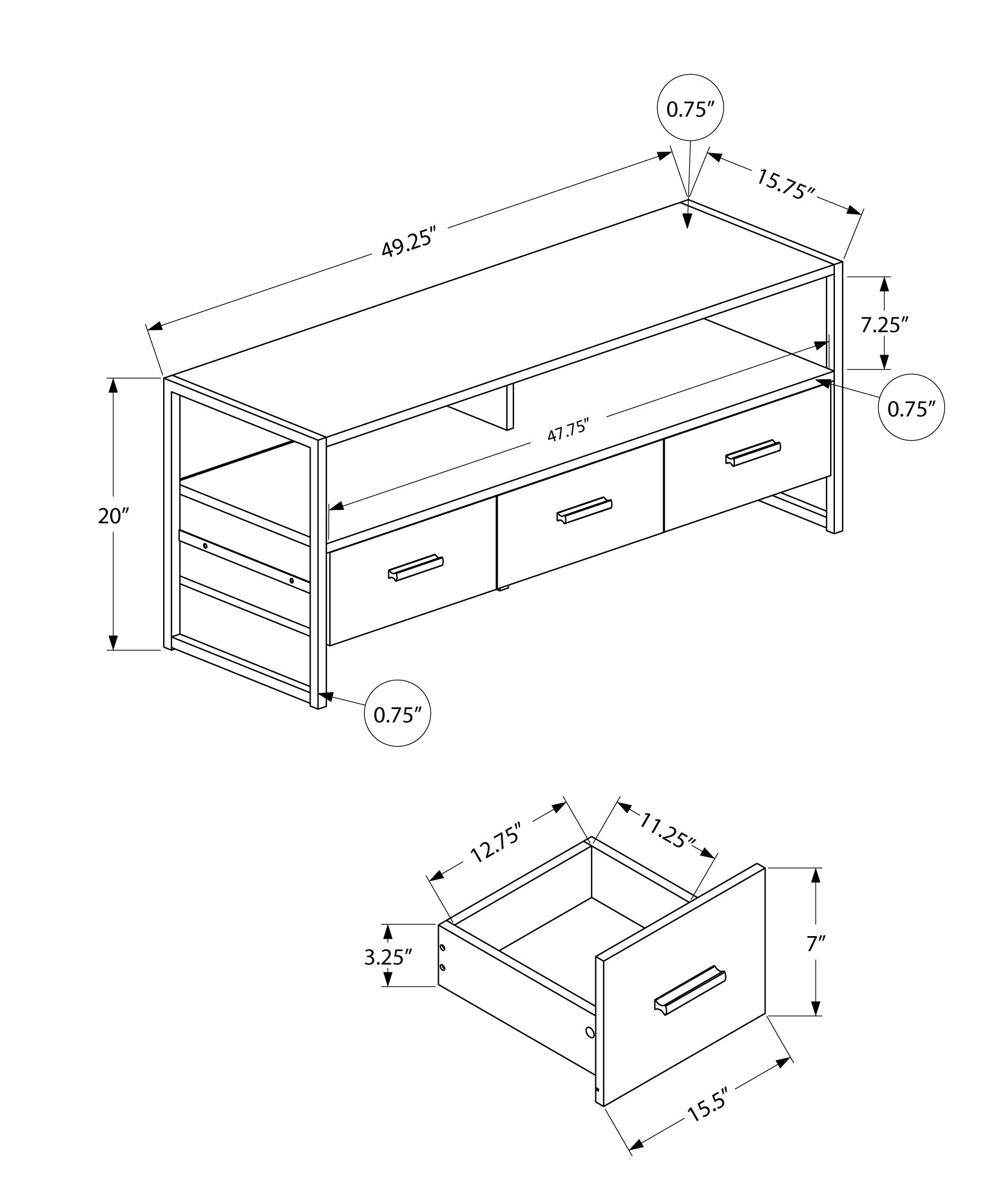 Tv Stand, 48 Inch, Console, Media Entertainment Center, Storage Drawers, Living Room, Bedroom, Black Laminate, Black Metal, Contemporary, Modern Black 80 89 Inches Particle Board