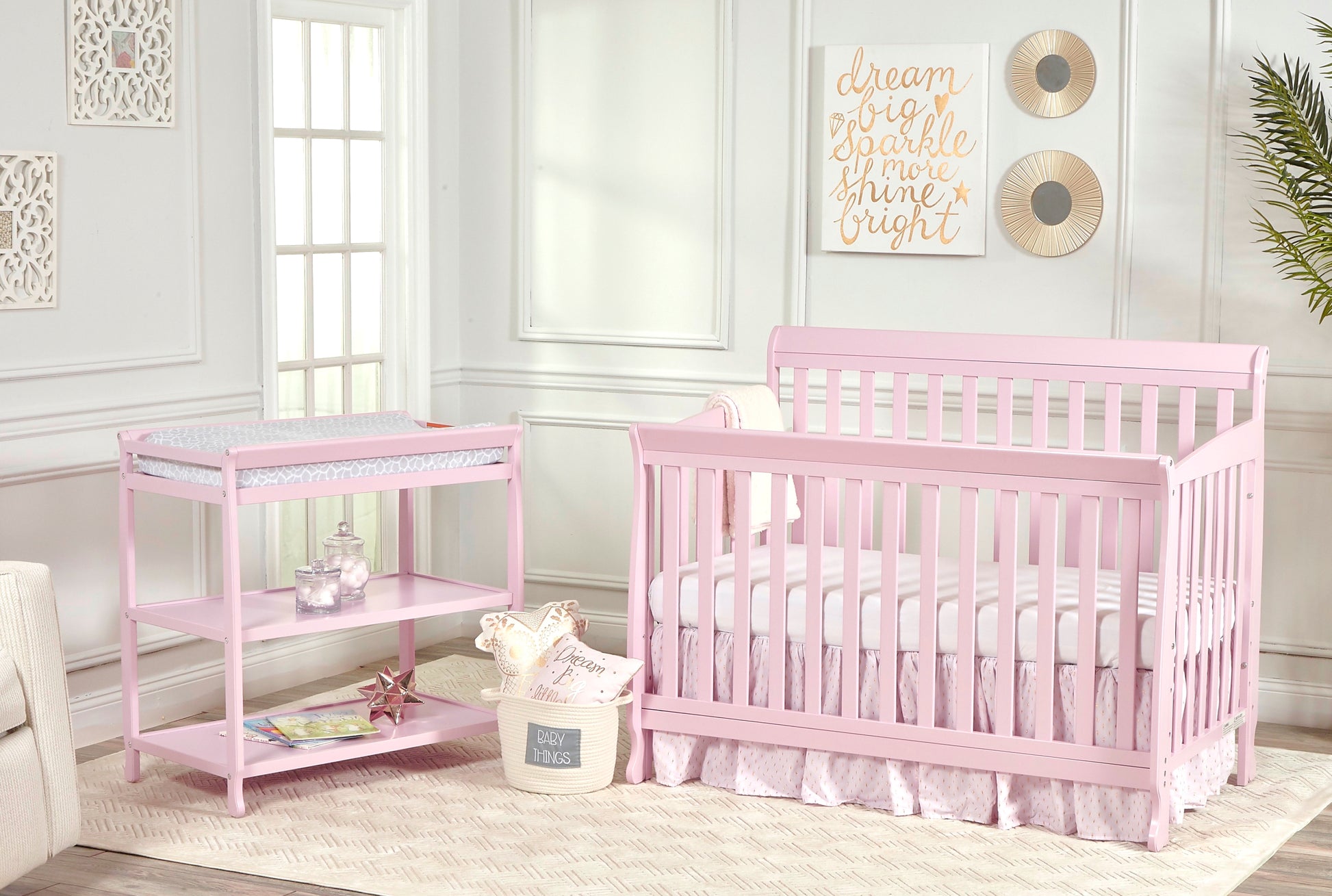 Riley 4 In 1 Convertible Crib Pink Pink Wood