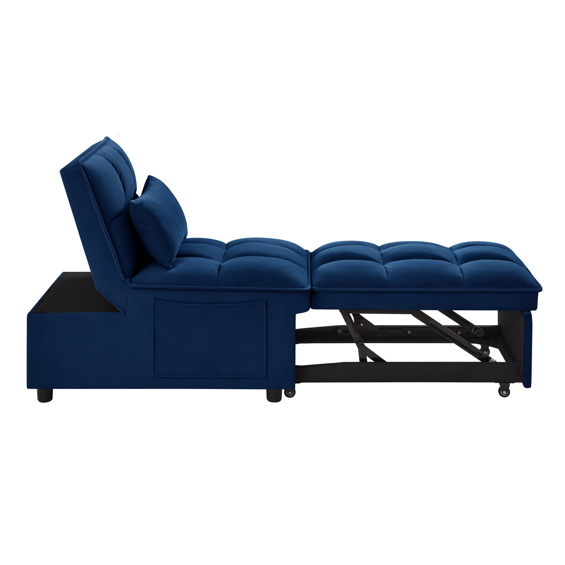 4 In1 Multi Function Single Sofa Bed With Storage Pockets,Tufted Single Pull Out Sofa Bed With Adjustable Backrest And Pillows ,Convertible Chaise Lounge, Navy Navy Velvet Metal Primary Living Space American Design Armless Foam Velvet 1 Seat