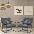Modern Design High Quality Pu Grey Steel Armchair For Kitchen, Dining, Bedroom, Living Room Grey Upholstered Leather