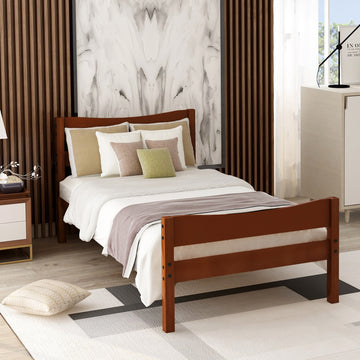 Twin Size Wood Platform Bed With Headboard And Wooden Slat Support Walnut Walnut Solid Wood