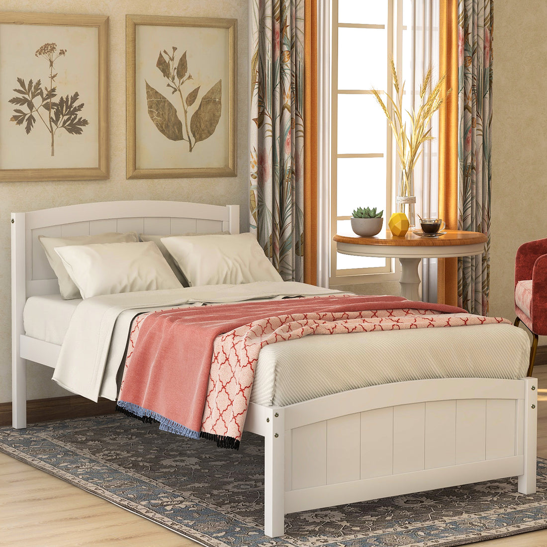 Wood Platform Bed With Headboard,Footboard And Wood Slat Support, White White Solid Wood