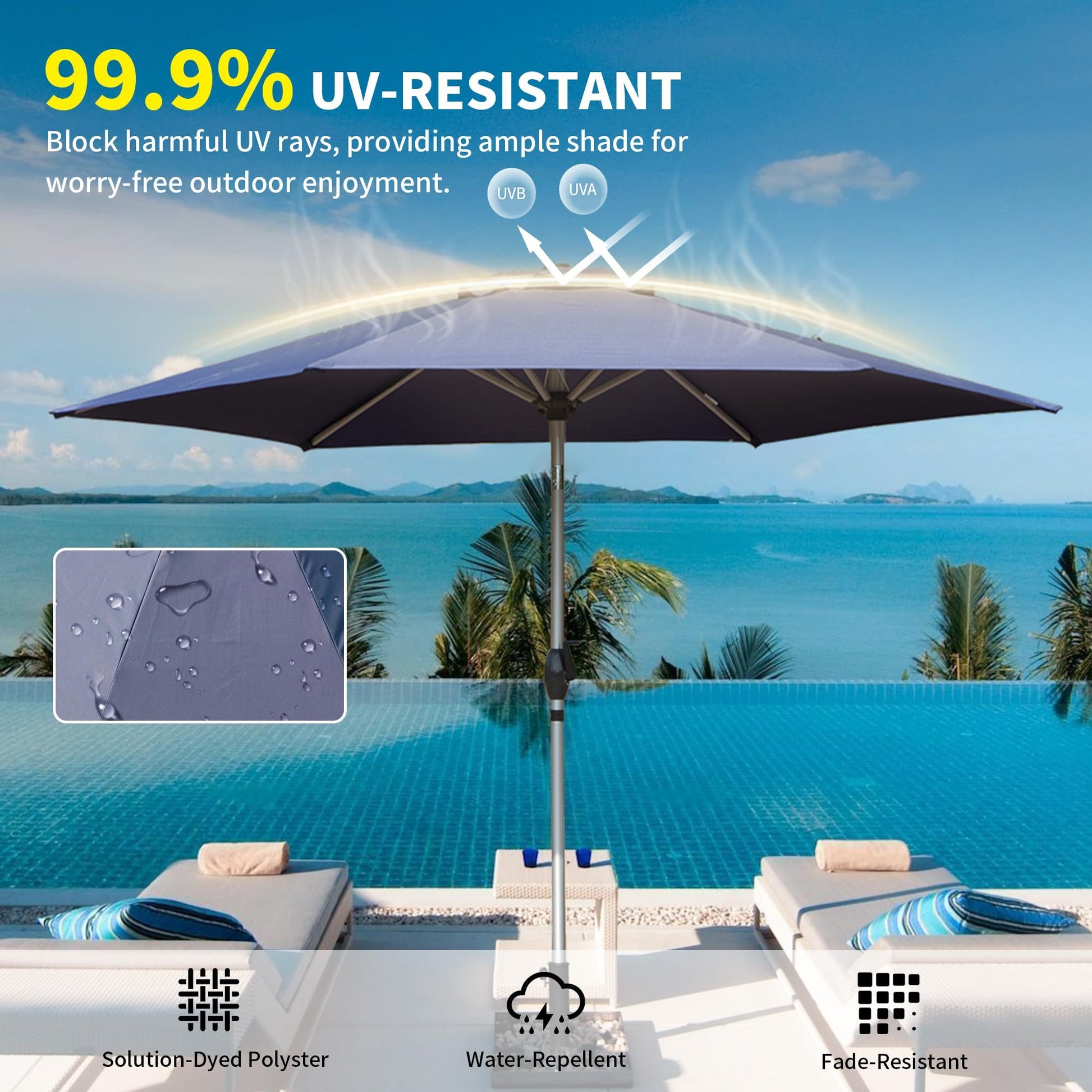 7.5Ft Patio Umbrella, Outdoor Table Umbrella With Push Button Tilt And Crank, Uv Protection Waterproof Market Sun Umbrella With 6 Sturdy Ribs For Garden, Deck, Backyard, Pool Navy Blue Navy Blue Round Uv Resistant Umbrellas Aluminium