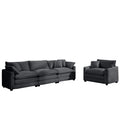 Mid Century Modern Sectional Set Of Two, One 3 Seater Sectional And One Single Seater Sectional With 2 Arm Pillows And 4 Throw Pillows, Living Room Sectional Grey Corduroy Fabric Grey Corduroy 4 Seat