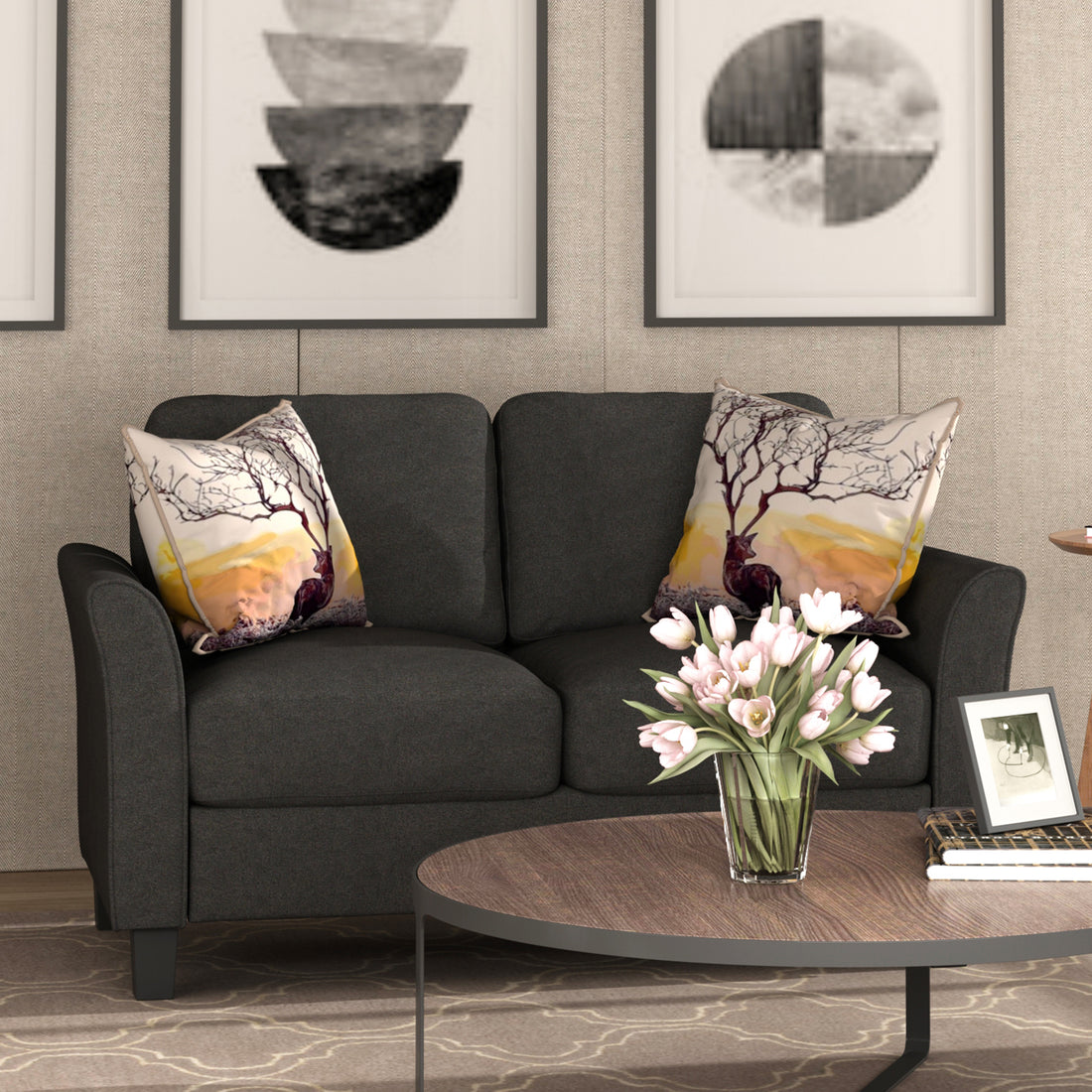 Living Room Furniture Beautiful Seat Sofa Double Seat Sofa Loveseat Chair Black Black Fabric