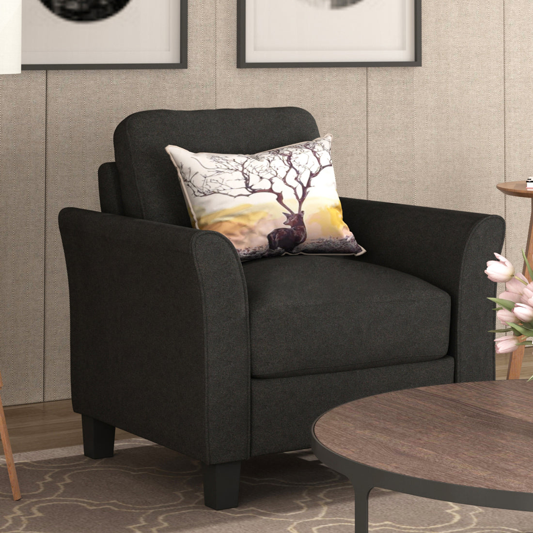 Living Room Furniture Armrest Single Sofa Black Black Fabric