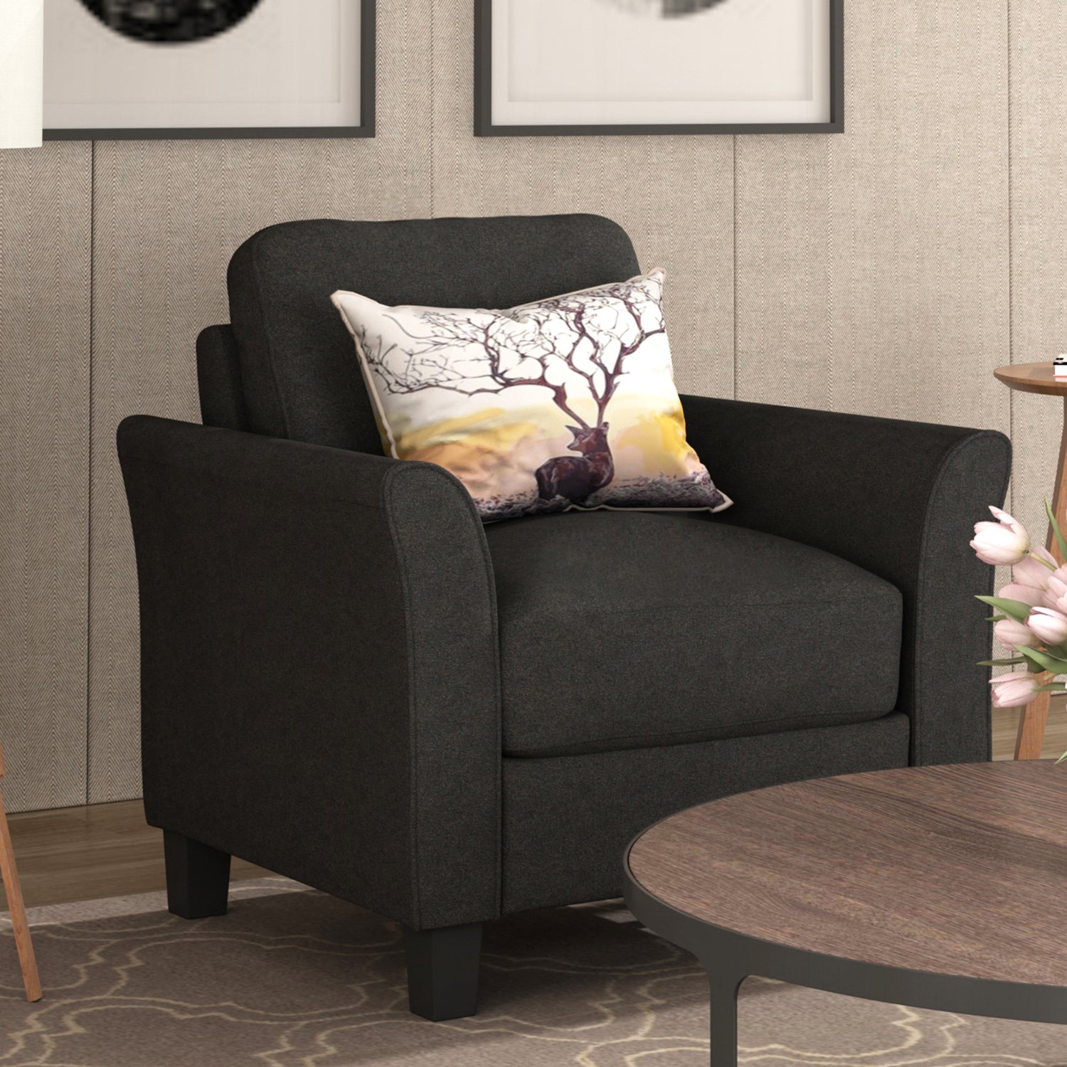 Living Room Furniture Armrest Single Sofa Black Black Fabric