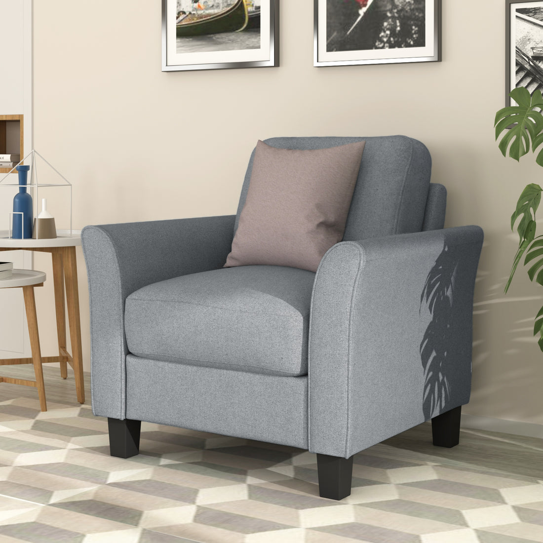 Living Room Furniture Armrest Single Sofa Gray Gray Fabric