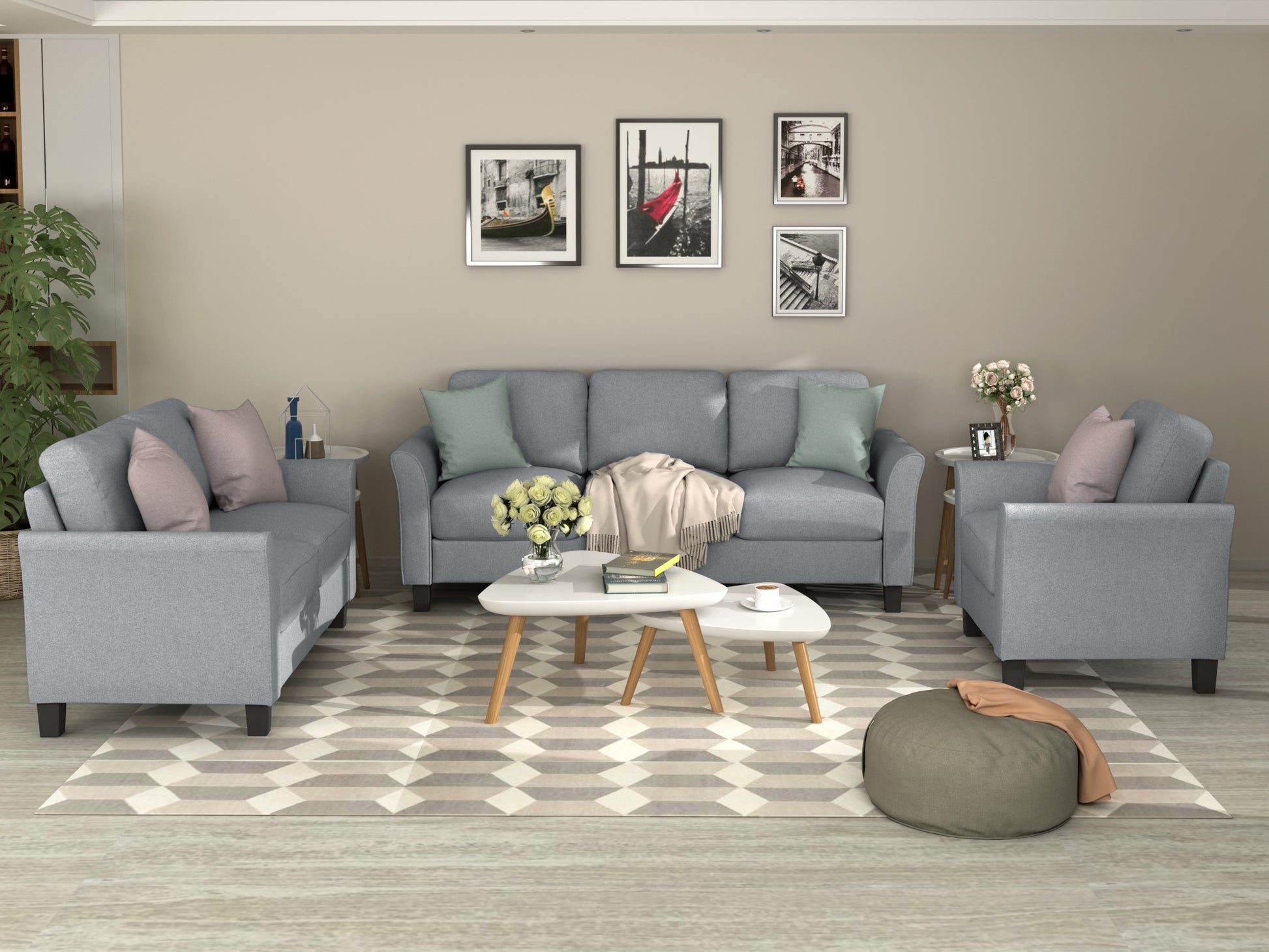 Living Room Sets Furniture Armrest Sofa Single Chair Sofa Loveseat Chair 3 Seat Sofa Chairloveseat Chair&3 Seat Sofa, Gray Gray Fabric