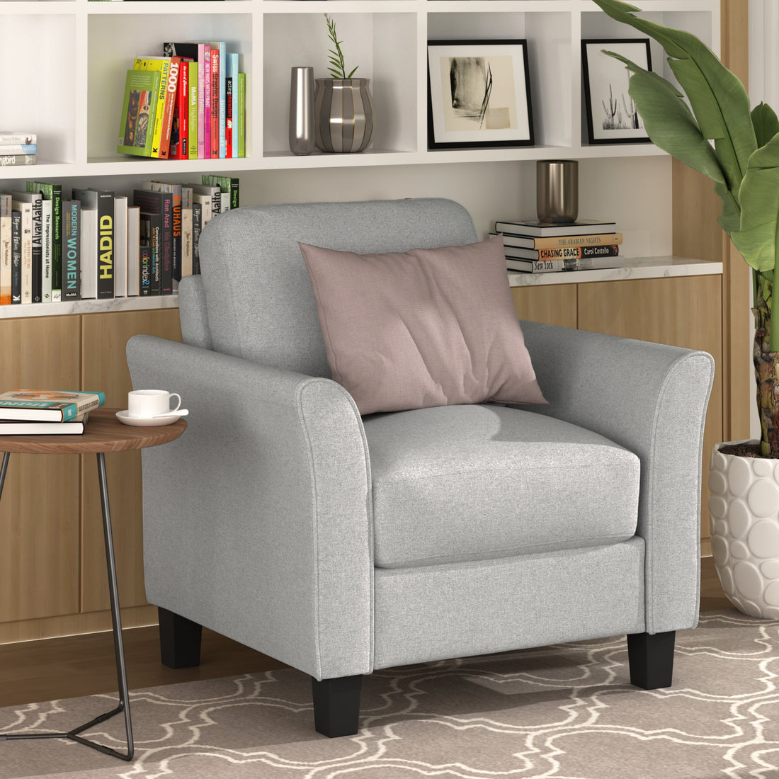 Living Room Furniture Armrest Single Sofa Light Gray Gray Fabric