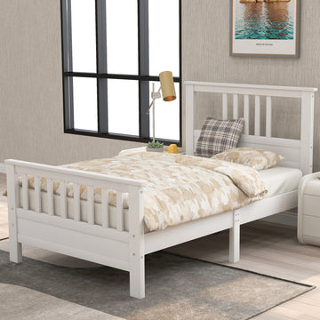 Wood Platform Bed With Headboard And Footboard, Twin White Twin White Pine