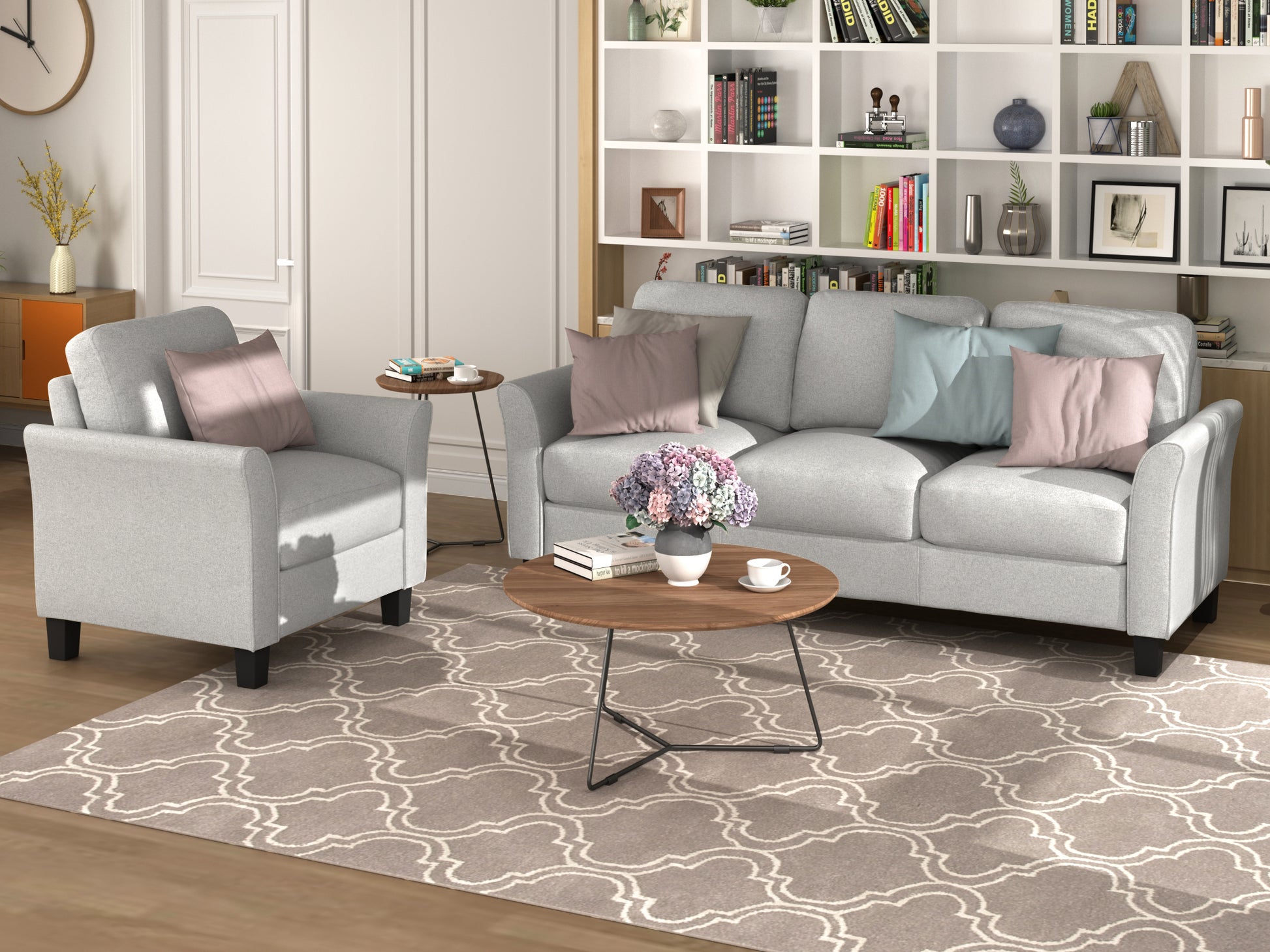Living Room Furniture Chair And 3 Seat Sofa Light Gray Gray Upholstered