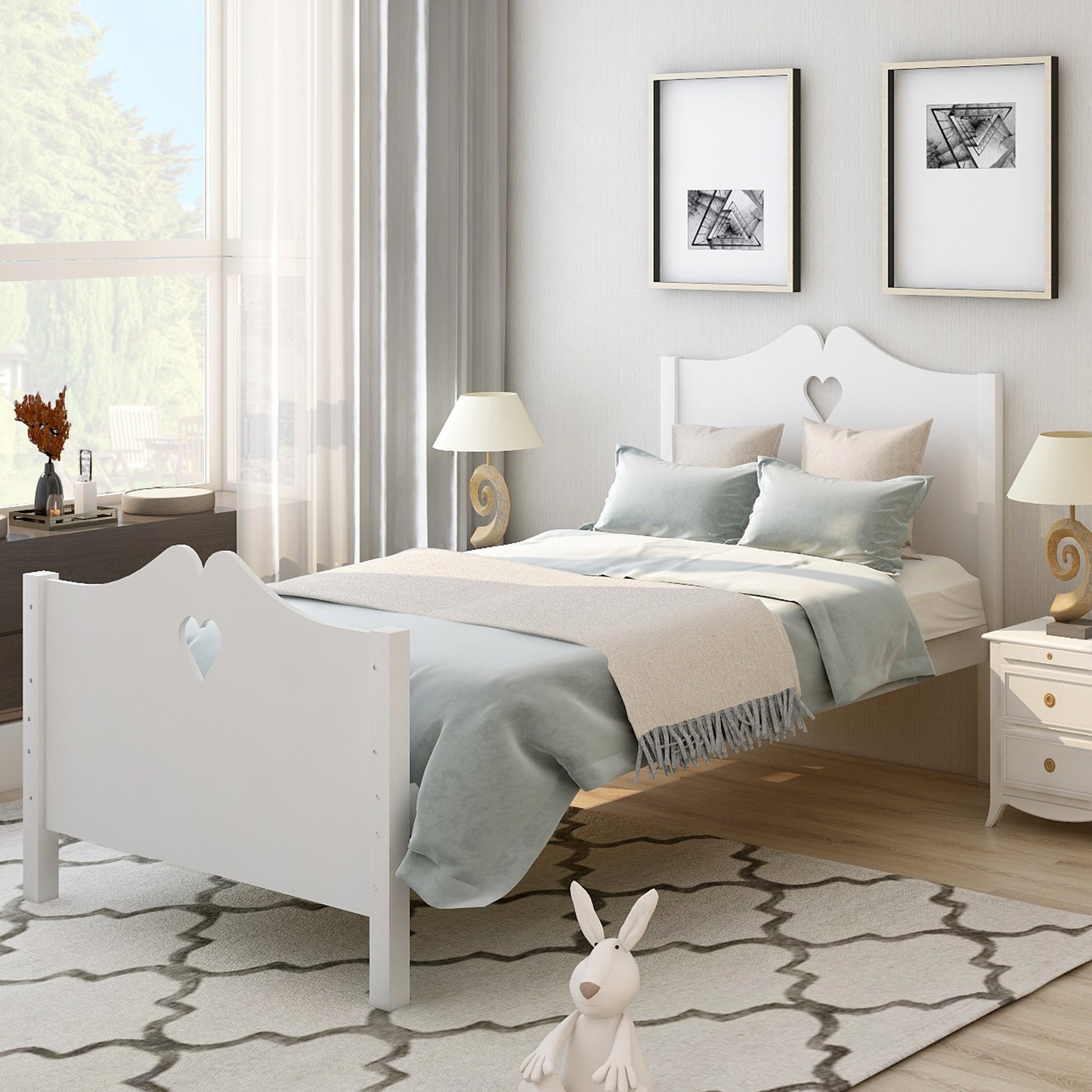 Bed Frame Twin Platform Bed With Wood Slat Support And Headboard And Footboard White White Solid Wood