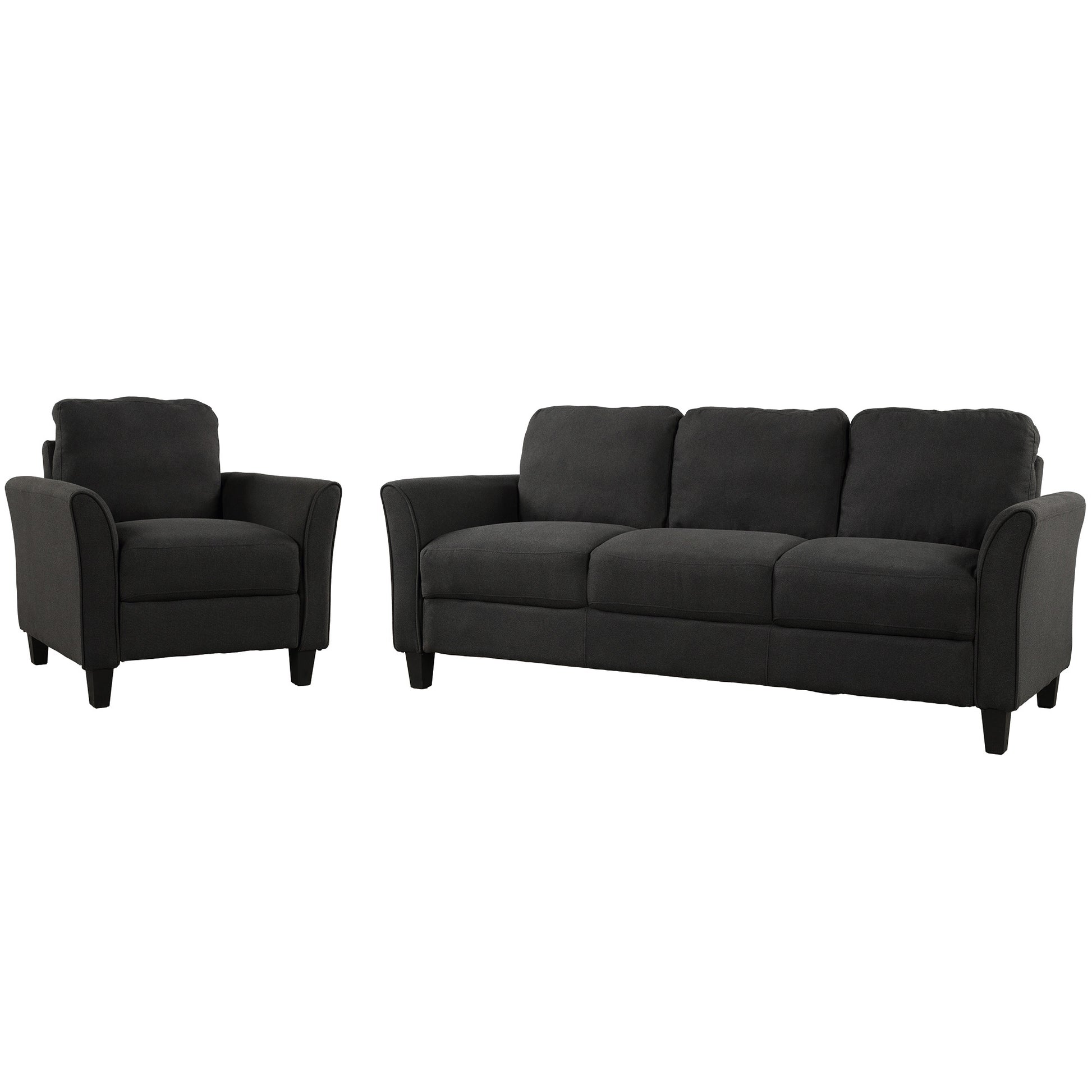 Polyester Blend 3 Pieces Sofa Set Black Polyester 6 Seat