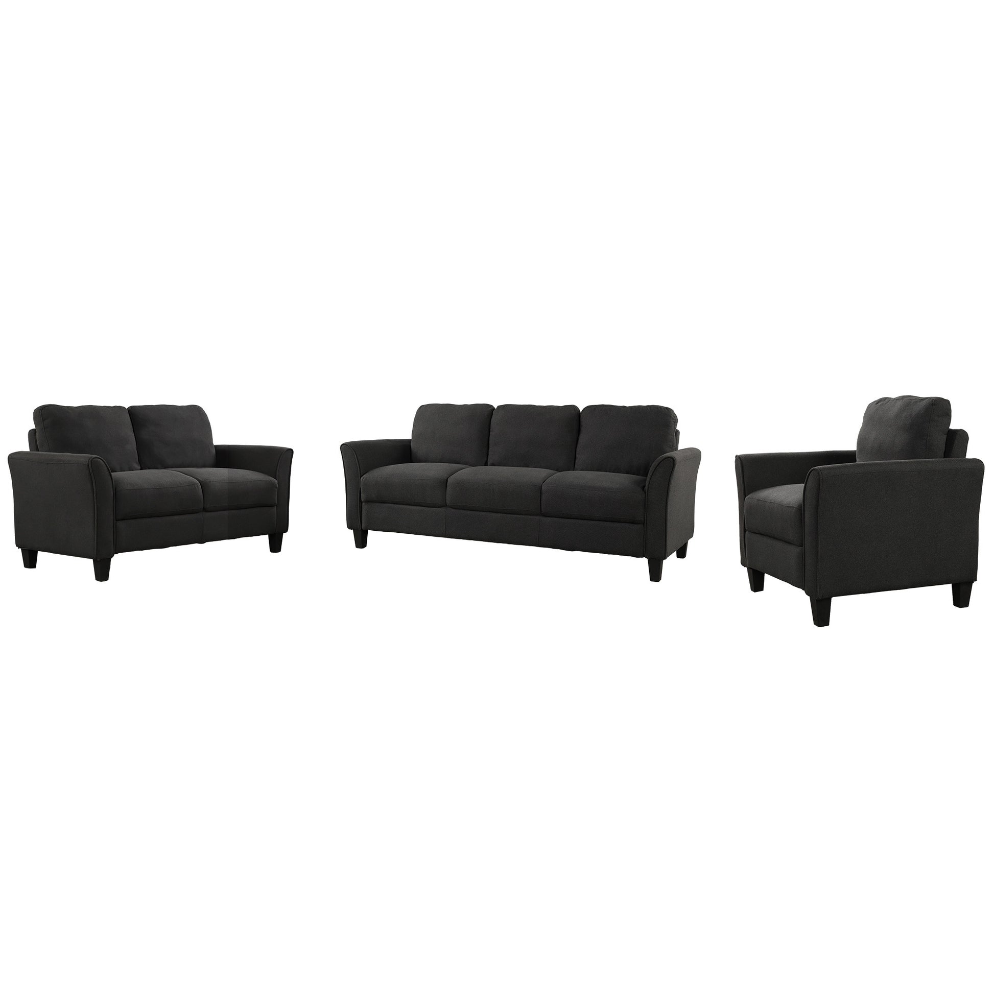 Polyester Blend 3 Pieces Sofa Set Black Polyester 6 Seat