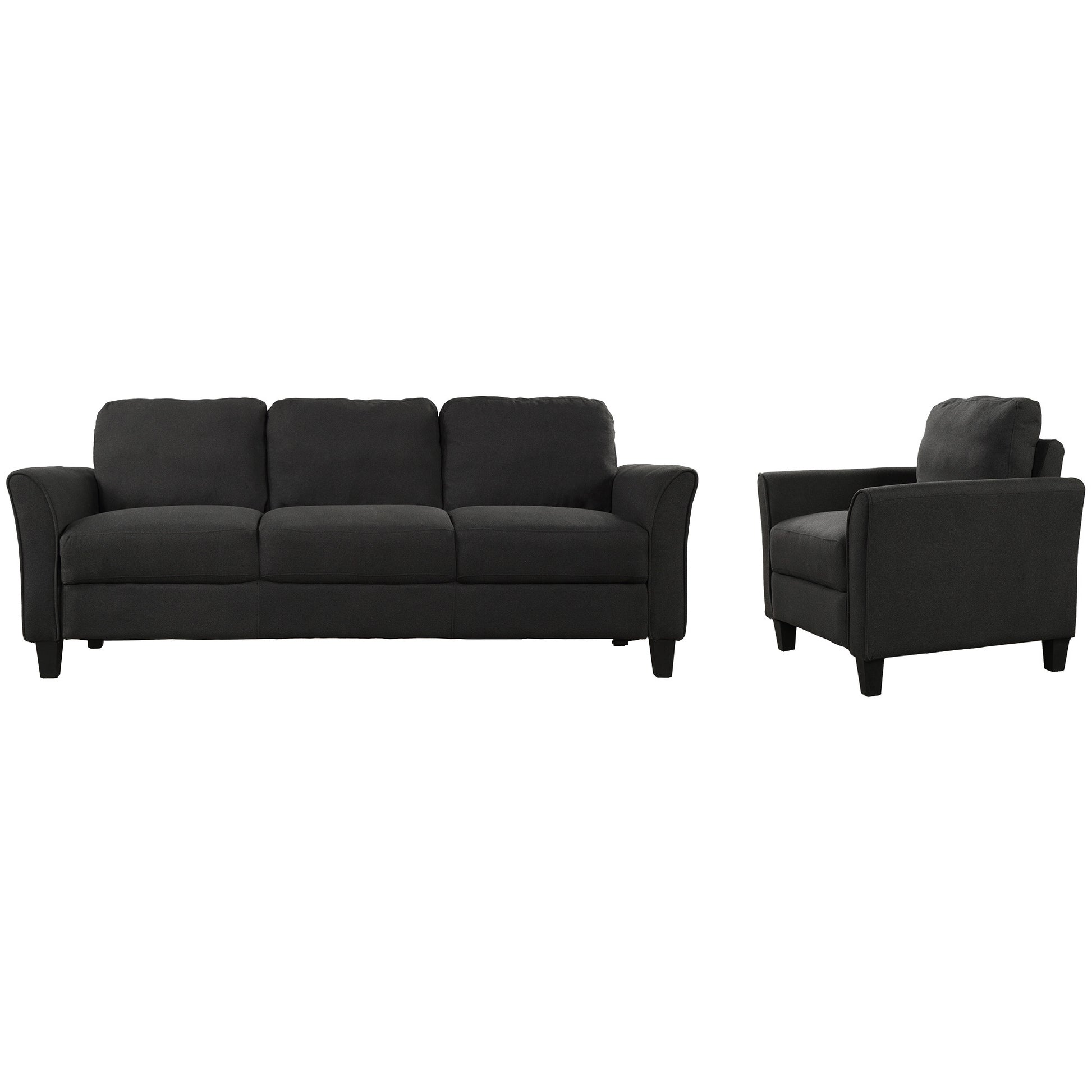 Polyester Blend 3 Pieces Sofa Set Black Polyester 6 Seat