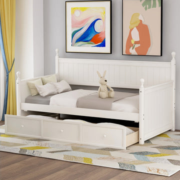 Wood Daybed With Three Drawers ,Twin Size Daybed,No Box Spring Needed ,White White Solid Wood