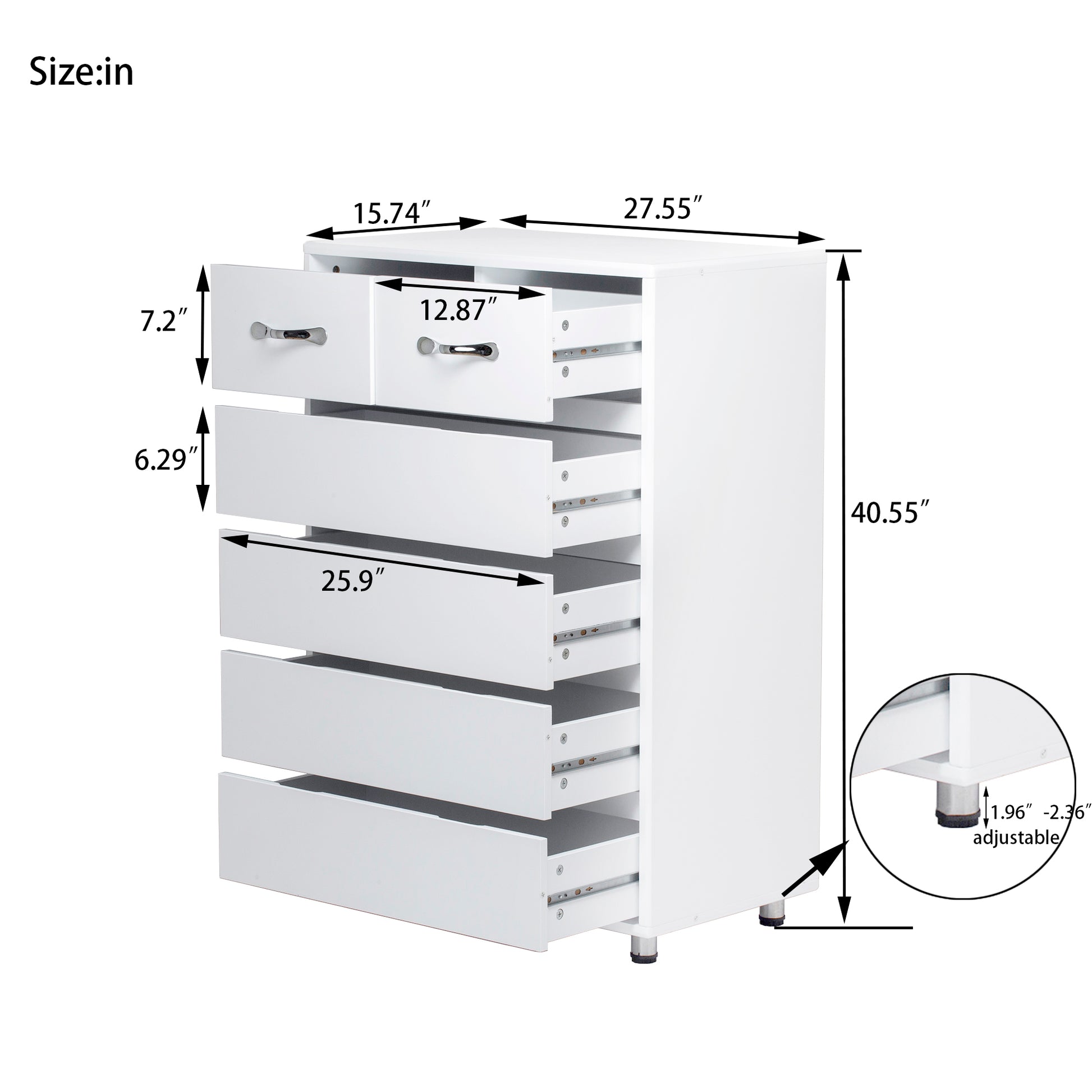 Six Drawer Side Table White White Mdf