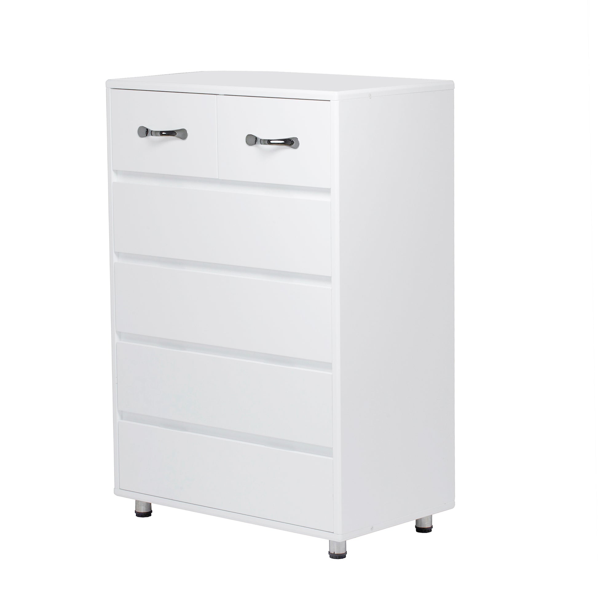 Six Drawer Side Table White White Mdf