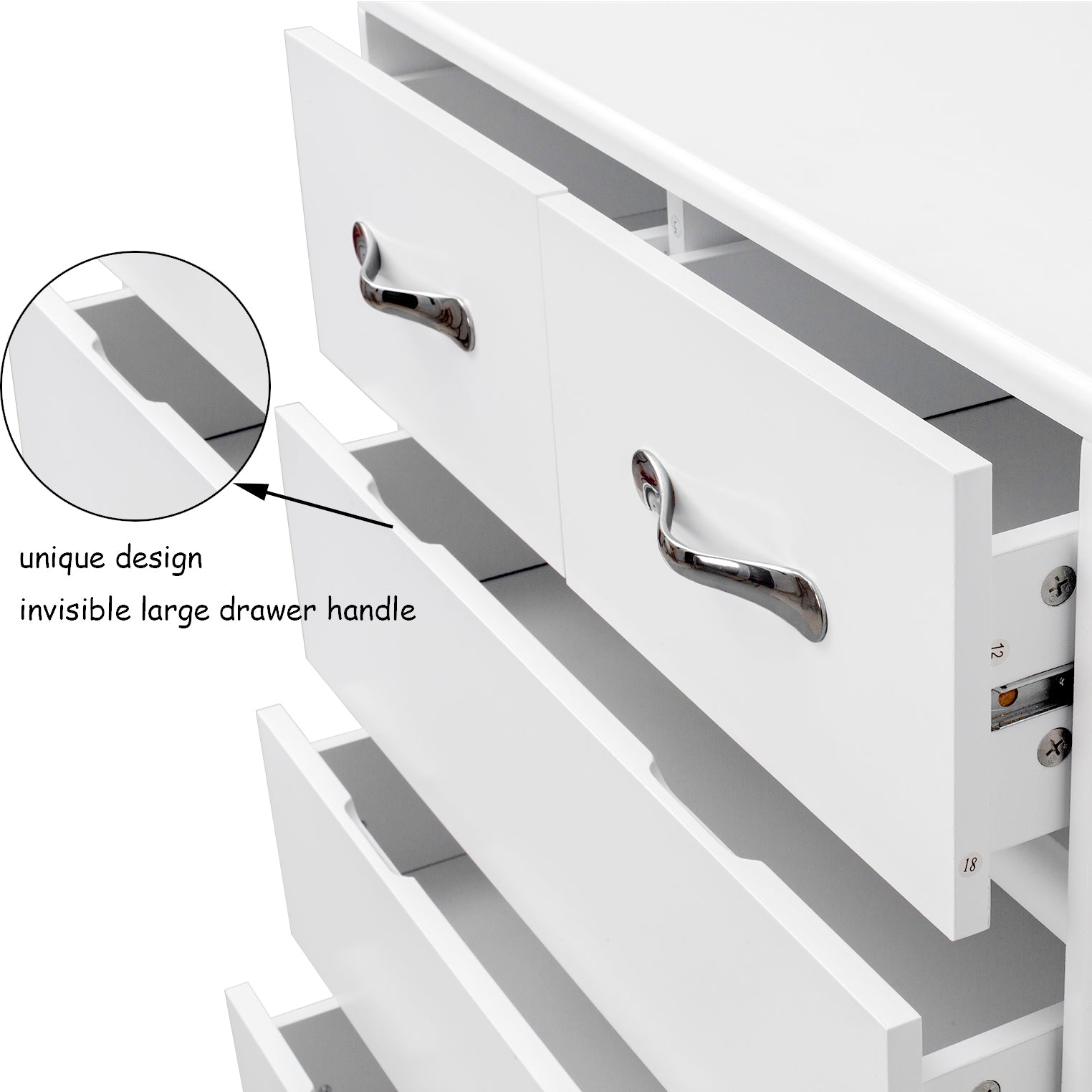 Six Drawer Side Table White White Mdf