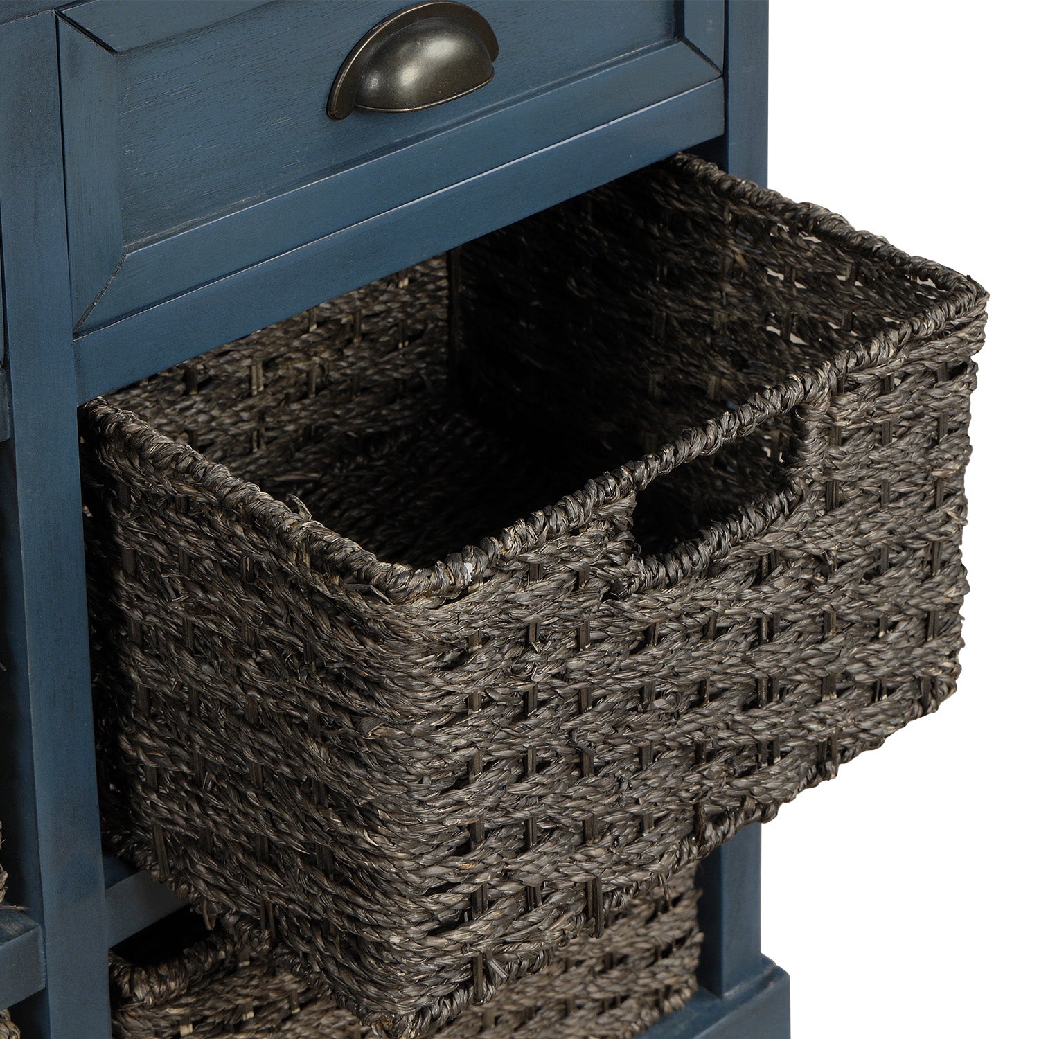 Rustic Storage Cabinet With Two Drawers And Four Classic Rattan Basket For Dining Room Entryway Living Room Antique Navy Antique Navy Solid Wood