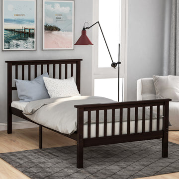 Wood Platform Bed Twin Bed With Headboard And Footboard Espresso Espresso Solid Wood