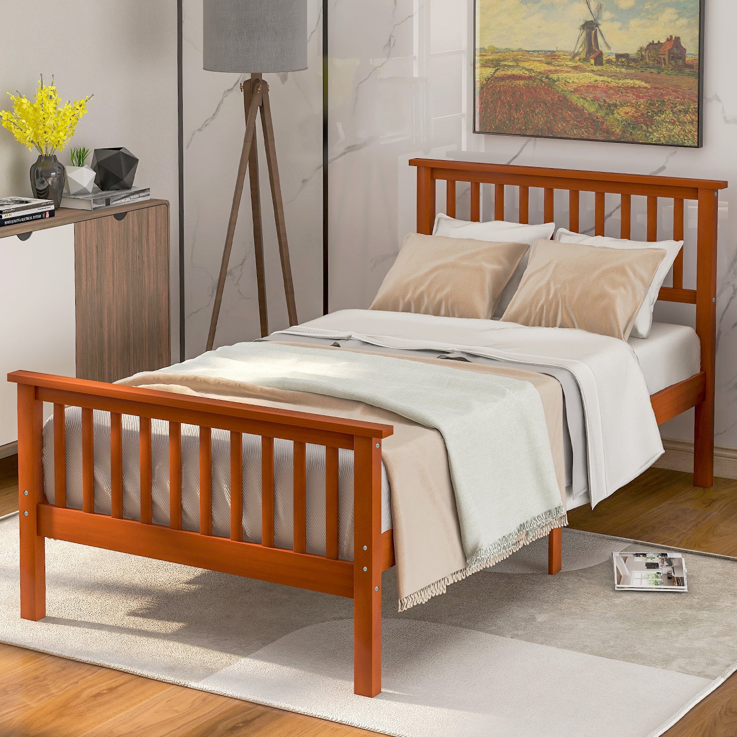 Wood Platform Bed With Headboard And Footboard Oak Oak Solid Wood